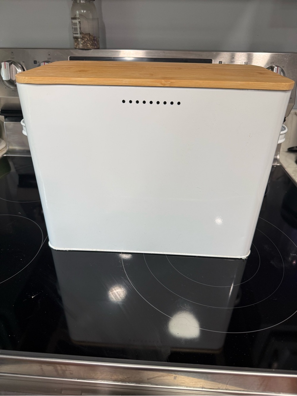 White Bread Box with Bamboo Lid - Kitchen Counter Storage - Picture 2 of 4